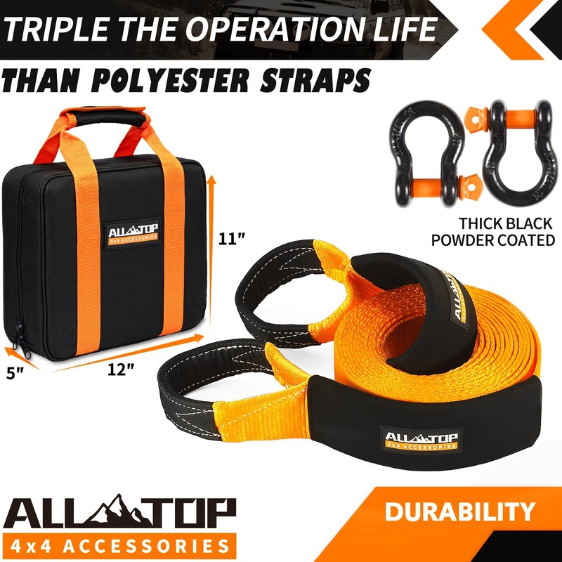 ALL-TOP Heavy Duty Tow Strap Recovery Kit: 3 inch x