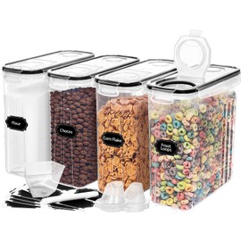 Skroam 4PCS Cereal Containers Storage [4L/135.2 oz], Airtight Food Storage Containers with Pour Spout for Kitchen & Pantry Organization Storage, Plastic Cereal Dispensers, Measuring Cup & 20 Labels