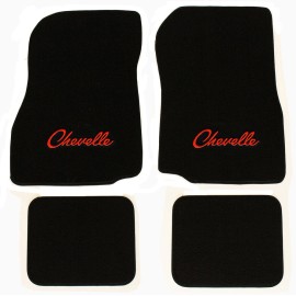 AFM NEW! 1968 - 1972 CHEVELLE Floor Mats Black Carpet Embroidered RED Logo Set of 4