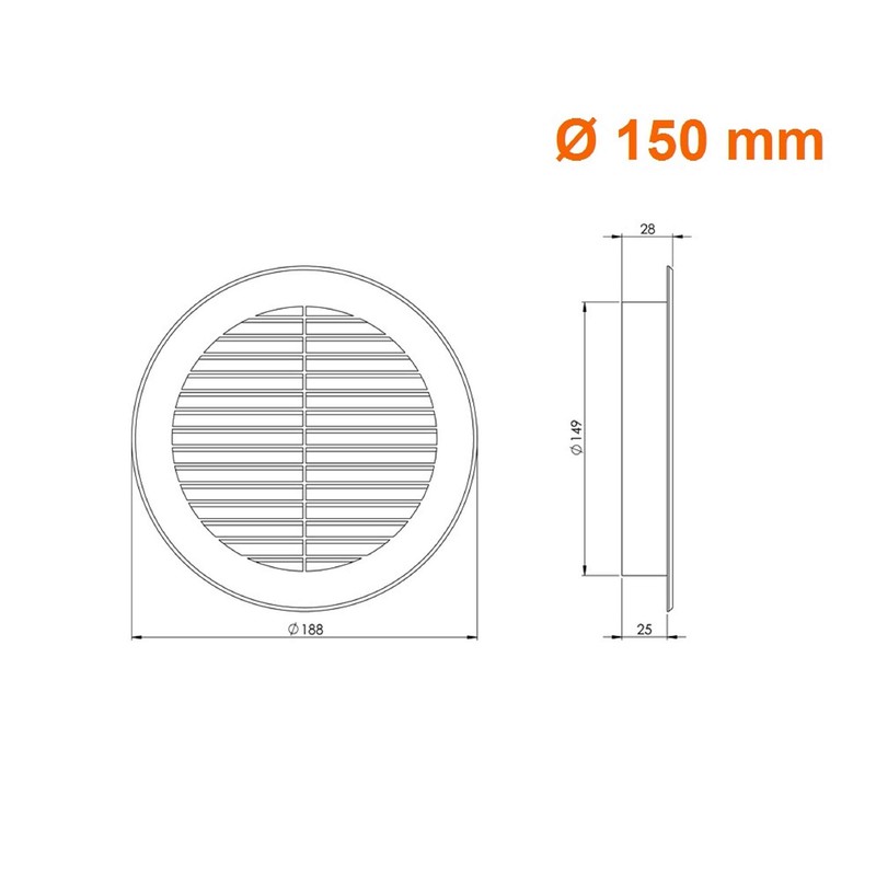 Air Ventilation Plastic Grill Cover Ø150mm/Gray