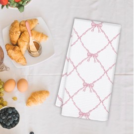 OSLYSOF Coquette Pink Bow Ribbon Kitchen Towels, Coquette Gift Bathroom Decor, Pink Coquette Kitchen Towels, Coquette Bow Preppy Hand Towels for Bathroom, Preppy Kitchen Decor,16x24 Inch