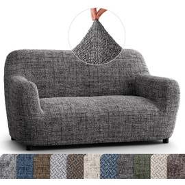 PAULATO BY GA.I.CO. Loveseat Slipcover - Oversized Chair Cover - Stretch Couch Cover - Cushion Love Seat Sofa Slipcovers - 1-Piece Form Fit Washable Protector - Microfibra Print - Vittoria Grey