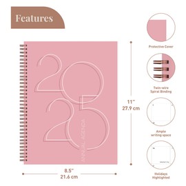 Rileys 2025 Annual Weekly Planner - Typographic Weekly & Monthly Agenda Planner, Flexible Cover, Notes Pages, Twin-Wire Binding (Pink - Deco, 8.5 x 11-Inches)