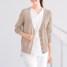 [Infamie] Cardigan, Washable at Home, Smooth, Cotton Blend, V-Neck, Regular Length, Nursing, Office, Nurse, Everyday Wear, Cold Protection, blue navy, L