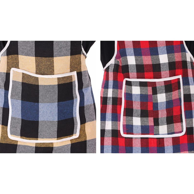 GLUN Waterproof Cotton Kitchen Apron with Front Pocket (Multicolour) Set