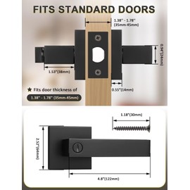 Tinewa 6 Pack Square Privacy Door Levers Locksets in Matte Black Finish, Bed/Bath Door Levers Keyless Interior Handles,Reversible for Left Right Handed Doors