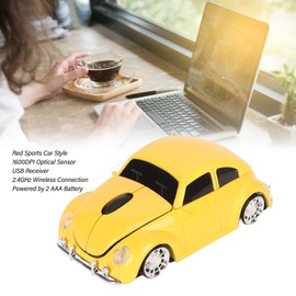 DAUZ Ratón inalámbrico, ratón para Juegos con Forma de Coche Deportivo con Receptor USB de 2,4 GHz, 1600DPI Auto Sleep Gaming Mouse para Viajes (Amarillo)