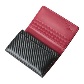 Marge x Diablo MGD-1900 Men's Business Card Holder, Carbon Leather, Card Case, Black x Red