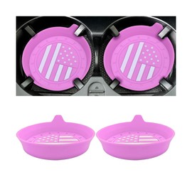 KHGUZ 2PCS Ameican Flag Car Cup Coaster, Non-Slip Silicone Vehicle Drink Cup Holder Insert Mat, Patriotic Auto Interior Cup Insulation Protection Pad Accessories, Universal for Most Cars (Pink)