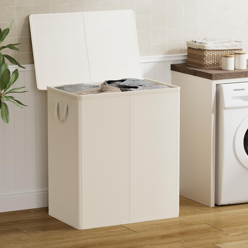 Chrislley 160L Laundry Hamper 2 Section, Double Laundry Basket with