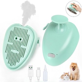 Cat Steam Brush for Shedding,Self Cleaning Cat Brush with Steam,Rechargeable Pet Steam Brush,Mist Brush Comb for Indoor Cats,Cat Hair Brush,Steamy Cat Brush for Short&Long Haired Pets.(Green)