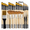 32 Kit De Pinceles Dibujo Para Gouache/pinturas Oleo Wooden Color