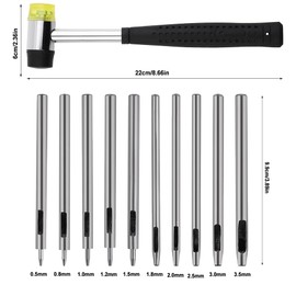 Yizzvb 10 Pcs Leather Hole Punch Tool Set, 0.5mm-3.5mm Round Hole Punch Working Tools with Double Head Plastic and Rubber Hammer for Leather Belts, Canvas, Watch Band, and Other Leather Projects
