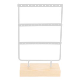 Iron Earring Organizer with 3 Layers Stud Holder Jewelry Organizer Stand Necklace Hanging Holder with Wooden Base for Women Hanging Earrings Jewelry White