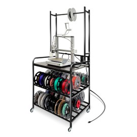 3D Printer Stand with Double Layer 3D Printer Filament Storage Rack with Rolling Spools Holder Racks Cart with Wheels Heavy Duty Shelf Hold Spool PLA, ABS, PETG for Garage Office Workshop(Black)