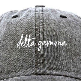 DALIX Delta Gamma Cursive Fraternity - Gorra bordada para mujer, Negro desteñido, Talla única