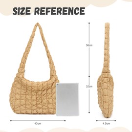 SUTUKU Large Puffer Tote Bag for Women Cute Quilted Purse Crossbody Puffy Handbag Cotton Padded Shoulder Bag, khaki, hobo