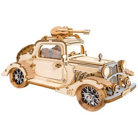 ROBOTIME Vintage Car Wooden Model Jigsaw Set, a 3D Puzzle and Craft Set for Adults and Children as a gift or decorative collection.