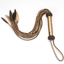 Tryolove Equestrian Training Rod - Handwoven Black Gold Real Leather Horse Guide Tool with Nine Tailed Whip | 60cm Professional Riding Leather Whip Horse Equipment Whip Training Horse Riding Whip