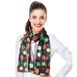 CBC Crown Christmas Scarf - Santa, Snowman, Ornament, Ginger Cookie Theme - 13"x 60" Made In Korea (ORNAMENT-BLACK)