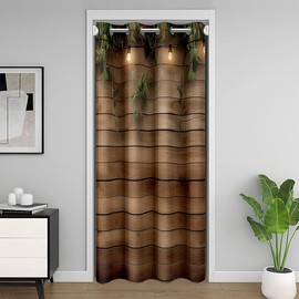 Feelyou Rustic Wood Barn Door Door Curtain for Doorway Privacy 80"L x 34"W (Pack of 1) Farm Country Leaf 30%-50% Room Darkening Blackout for Kids Adults Barn Rural Village Room Divider Curtain Cover