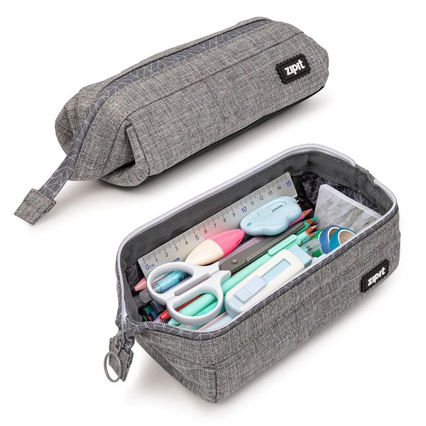 ZIPIT Lenny Pencil Case for Adults, Pencil Organiser, Wide Opening with Zip, Pencil Case for up to 55 Pens, Machine Washable, gray, Lenny