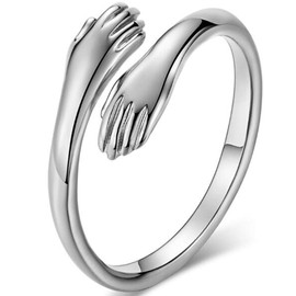 Jude Jewelers Stainless Steel Hand Style Hug Embrace Statement Promise Anniversary Ring, Metal, Cubic Zirconia