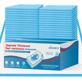 BIGGMED Tear-Resistant Incontinence Bed Pads 40'' x 36'' (50 Count ) with 130 Gram Heavy Duty Disposable Underpads Chucks Pads for Adults, Kids & Elderly | Protection Pads for Bed, Sofa, and Chair