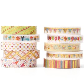 YUBBAEX Masking Tape, Thin Gold Foil Stamping, 0.3 inch (8 mm) Wide x 10 Rolls, Thin for Gift Wrapping, DIY Crafts, Notebook Decoration (Party)