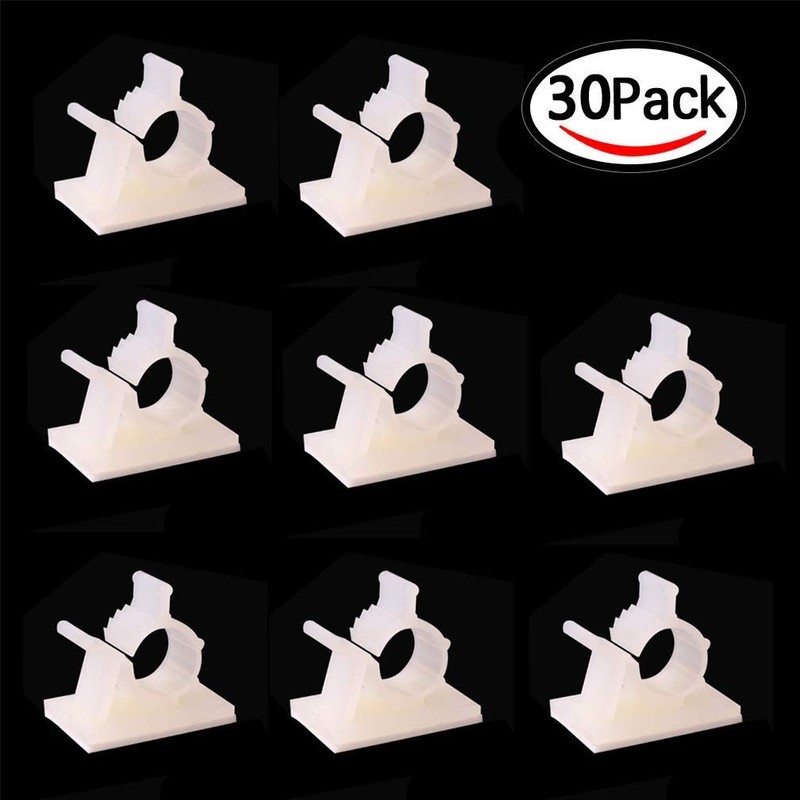 Viaky 30 Pieces White Adjustable Cable Clips Self-Adhesive Desk Organizer