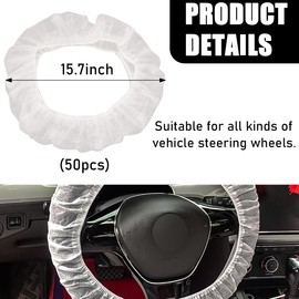 Sylvil 50PCS Disposable Car Steering Wheel Cover, Non-Woven Auto Steering Wheel Protector with Elastic Trim, Universal Flexible Wheel Cover for Most Vehicles, Car Accessories