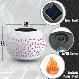 Reginary 2 Pcs Solar Table Lantern Outdoor Waterproof Dancing Flashing Flame 7 Color 2 Modes Metal Tabletop Light Desktop Decorative Lamp Auto On/Off Lighting for Patio Garden Pathway Yard (White)