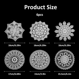 Lace Doilies for Tables, 6 Pcs 6 Inch Vintage Crochet Doilies Handmade Round Lace Placemats Rustic Table Decor for Kitchen Dining Room Dressers Wedding Birthday Party Decoration (White)