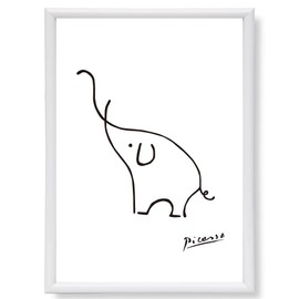 Picasso Poster Art Poster Lithograph Drawing Elephant SQIP (Skip) Line Art Line Drawing Black and White Painting Picture A4 Framed Scandinavian Stylish Interior 010 (A4+ Frame)
