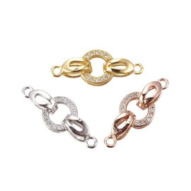 CHGCRAFT 5 Set Brass Micro Pave Cubic Zirconia Fold Over Clasps Oval Shaped Long-Lasting Mixed Color Clasps for Jewelry Making Pendant Connector