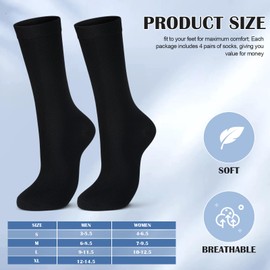 Croloose 4 Pairs Silk Liner Socks Ultra-lightweight Hiking Liners Calf Sweat Absorption Socks for Adult (Black,L)