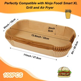 BYKITCHEN Air Fryer Liners for Ninja Foodi MAX Health Grill and Air Fryer [AG551UK], Large Disposable Air Fryer Paper Liners, Air Fryer Accessories for Ninja Grill (100PCS)