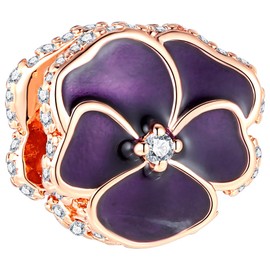 WINRARO Deep Purple Pansy Charm for Bracelets 925 Sterling Silver DIY Bead Charms Jewelry Gift for Women Girls Mom Family, Silver