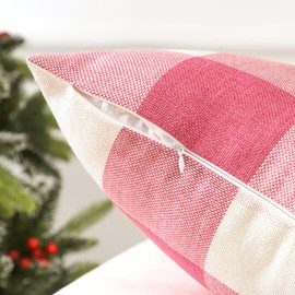 JOTOM Set of 2 Classic Plaids Cushion Covers 50x50 cm Farmhouse Buffalo Check Soft solid Decorative Throw Pillow Covers Home Decor Outdoor Cushion Case for Sofa Bedroom (Pink)