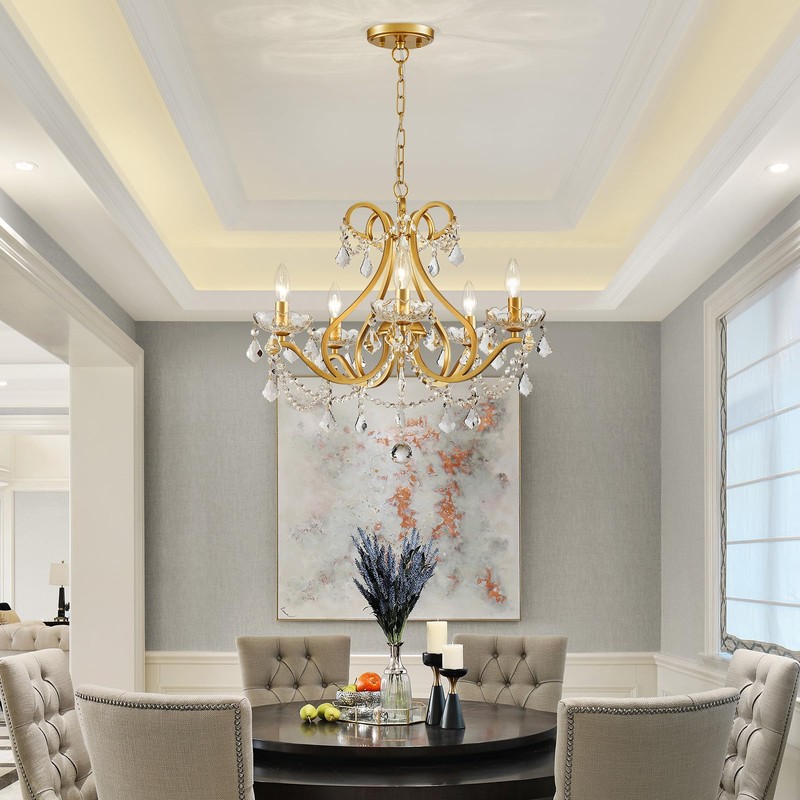 WUZUPS Crystal 5-Light Candle Chandelier Pendant Flushmount Ceiling Light Modern