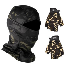 LSYYSL 1 Piece Of Camouflage Warm Hood And 1 Pair Of Camouflage Gloves, Sports Windproof Hood, Cycling Hood, Ski Hood