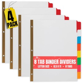 1InTheOffice 8 Tab Binder Dividers, Paper Dividers with Tabs, Big Tab Write-On Paper Dividers, 8-Tab, Multicolor, 4/Pack