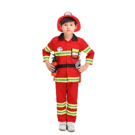 yolsun Fireman Role Play Costume for kids, Boys' and Girls' Firefighter Dress up and Play Set (7 pcs) (6-7y, red)