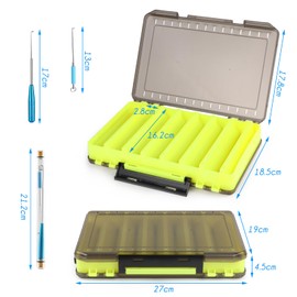 CYUaoao Bait Box Double-Sided Fishing Box Transparent Fish Bait Box with 2 Hoe Remover Bait Boxes Fishing 27 x 19 x 4.5 cm Plastic Fishing Accessories
