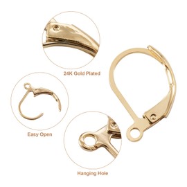 Craftdady 100Pcs Gold French Earring Hooks Stainless Steel Leverback Hoop Earrings Earwire 15x10mm