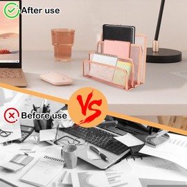 WUEURU Mail Organizer Countertop,4PCS Metal File Holder,Office Small Letter Sorter with 3-Slot,Rose Gold Desk Accessories & Workspace Organizers and Accessories for File Paper Folder