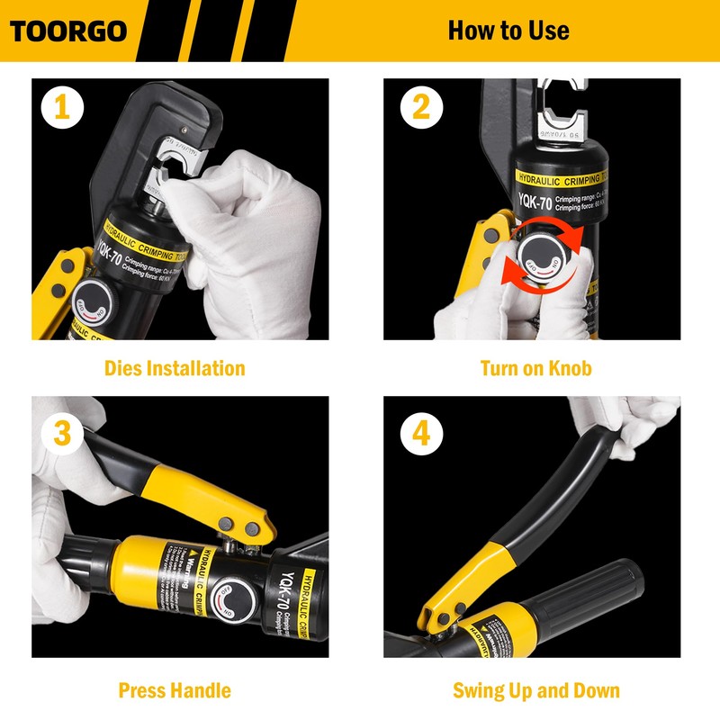 TOORGO 10 Ton Hydraulic Crimping Tool, 12 AWG to 2/0