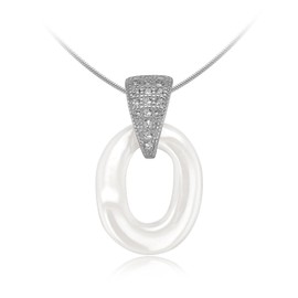 Tuscany Silver Damen Sterling Silber rhodiniert Kubik Zirkonia Pave Set 12mm x 20mm Weiß Keramik Oval Anhänger an verstellbarer Schlangenkette 41cm/16zoll-46cm/18zoll 8.45.7734