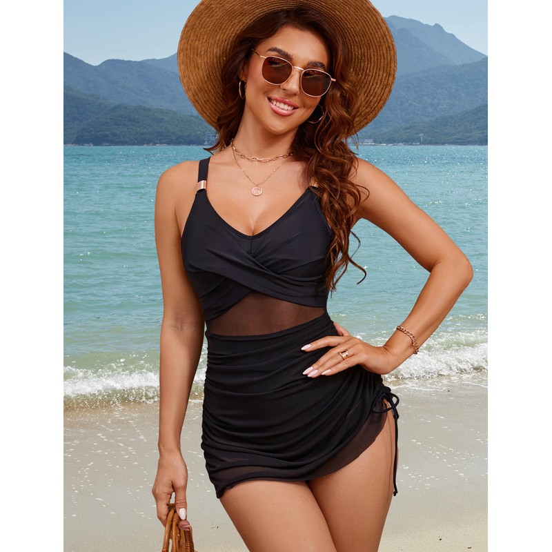 FactME Women's One Piece Swimsuit Tummy Control Bathing Suit Metal