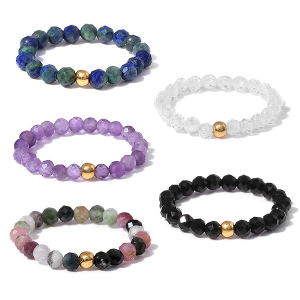 XFSRG Pack of 5 Women's Natural Stone Crystal Beads Ring